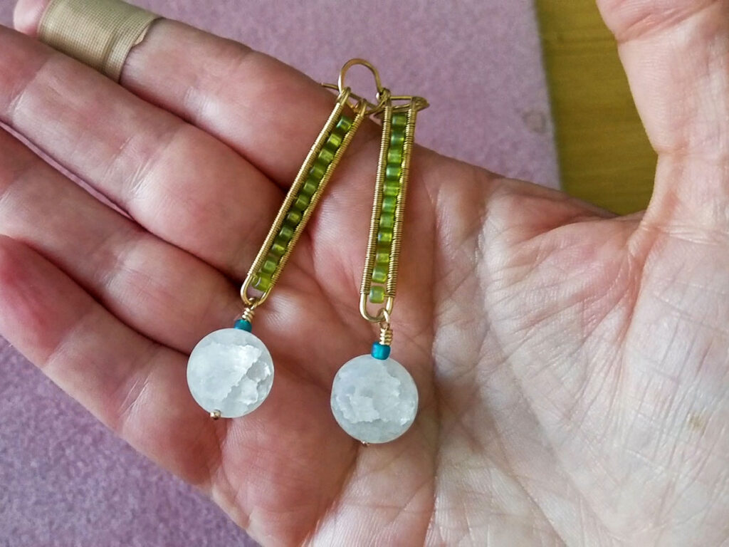 Your easy modern stick earrings should look something like this when fully assembled.