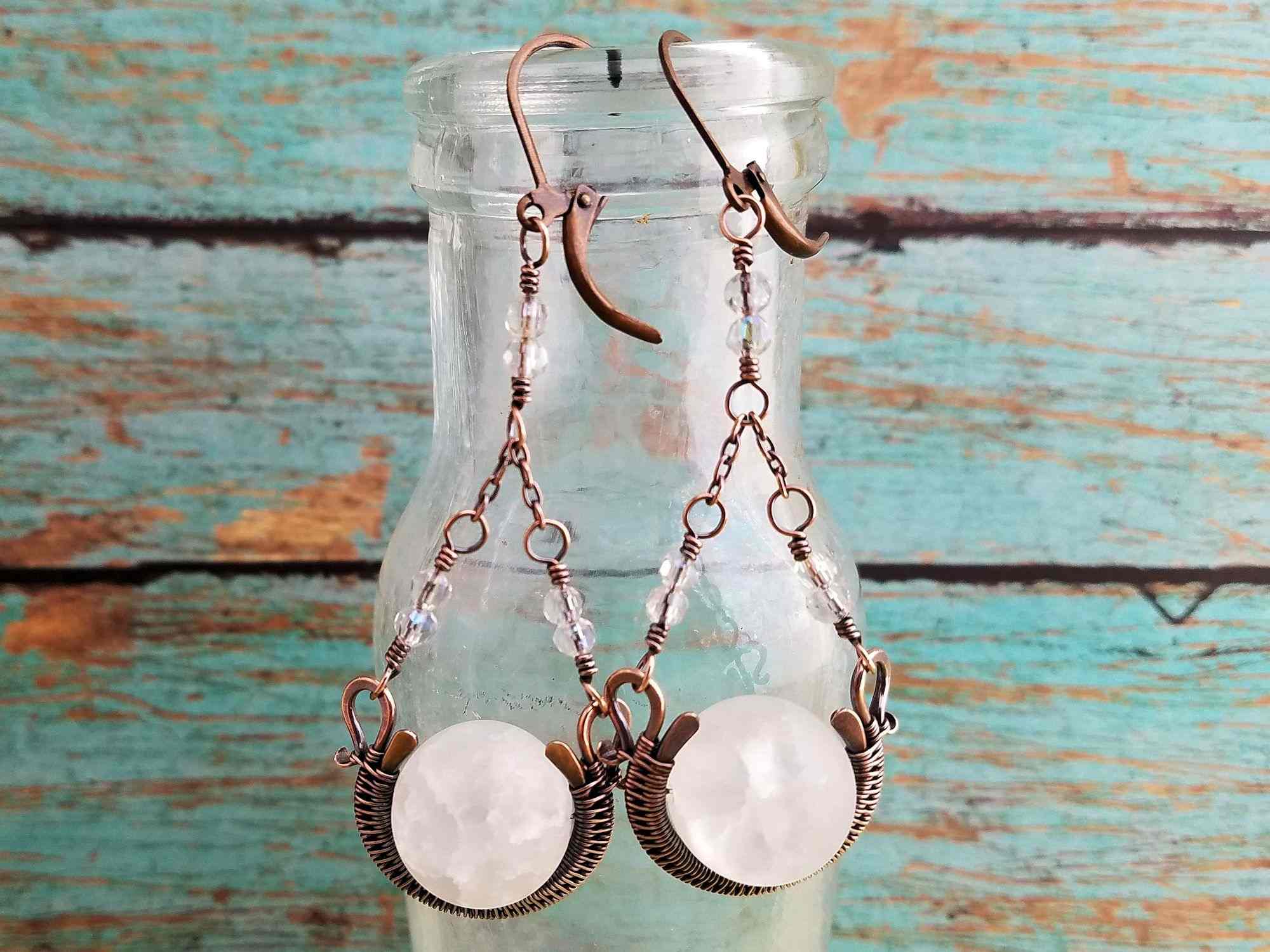 Crystal Wire Wrapped Hoop Earrings - Crystal Quartz Earrings