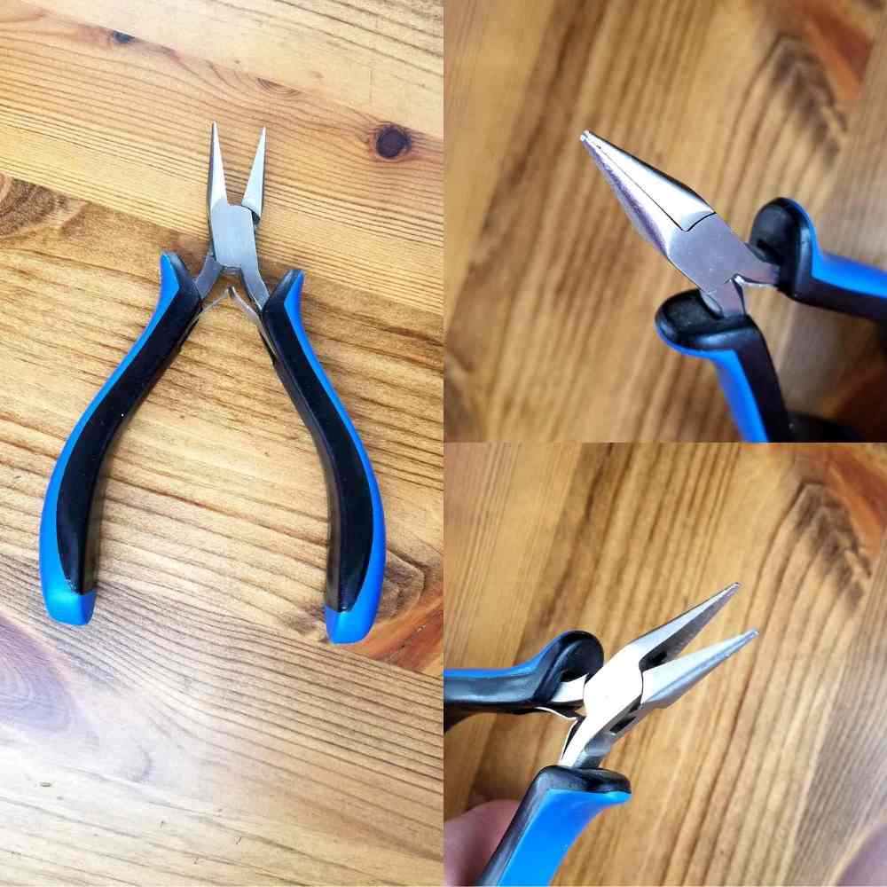 Chain Nose pliers have short jaws that taper to a point, as shown. These pliers are essential shaping tools for wire weavers. 