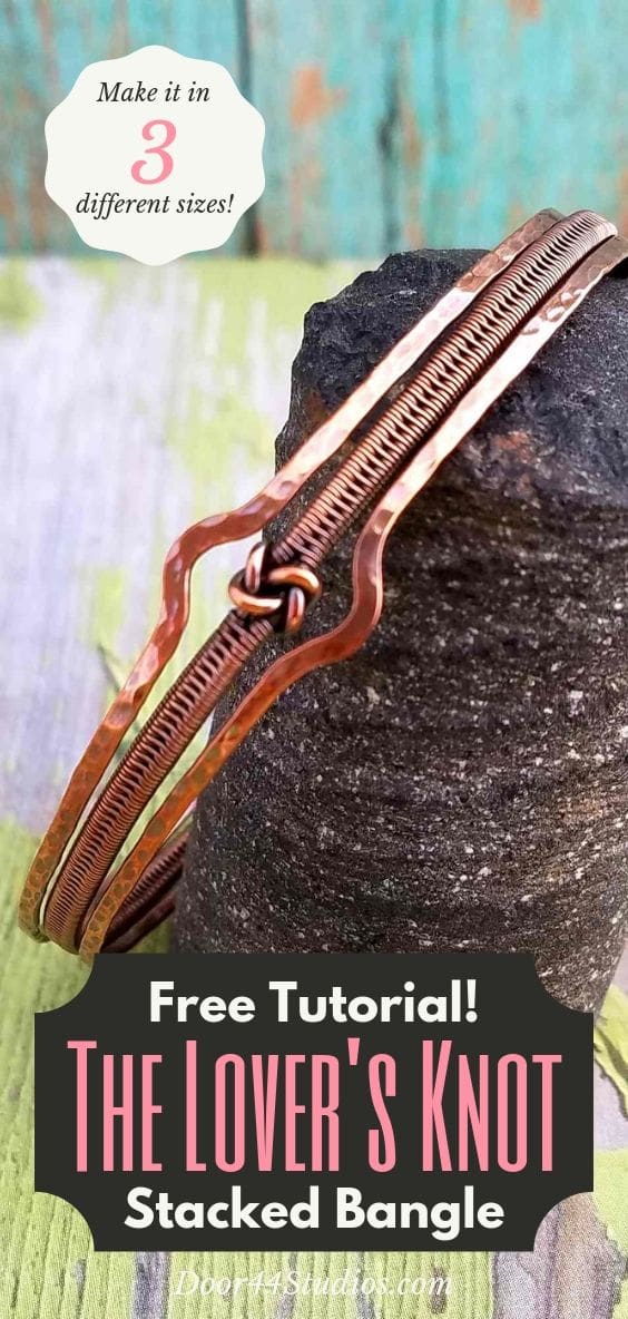 1 FREE tutorial. 3 Bracelet Sizes. No Guesswork! Learn to make my pretty Lover's Knot Stacked Bangle bracelet with this FREE tutorial! I'll walk you through the process of creating this lovely beginner-friendly stacked bangle-style bracelet, step-by-step. The tutorial includes instructions for three standard bracelet sizes. But that's not all! I'll go one step further to teach you how to size your bracelets perfectly every time based on your own wrist measurement and your bracelet fit preference. And if you're the type who likes a good quick reference, I've also included a handy size chart that does all of the math for you for wrist sizes between 6 and 8 inches. This bracelet is super easy to make and super fun to wear. If you've wanted to try your hand at wire weaving, the Lover's Knot Stacked Bangle is a perfect first project!