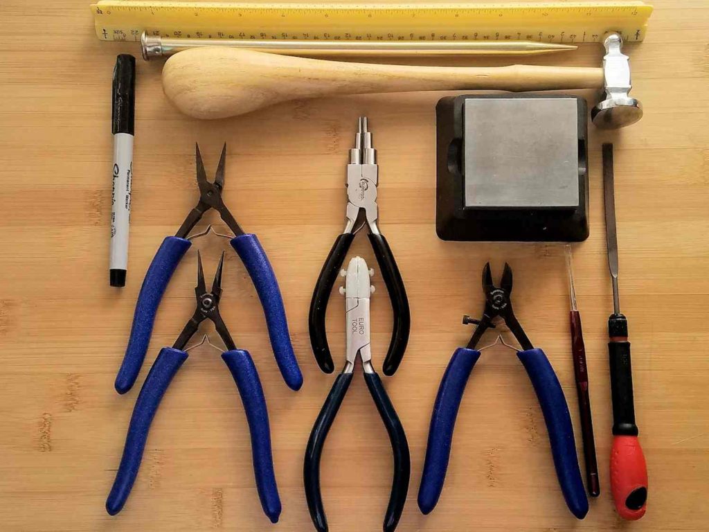 The tools needed to create the Portico Earrings are pictured here and itemized below.