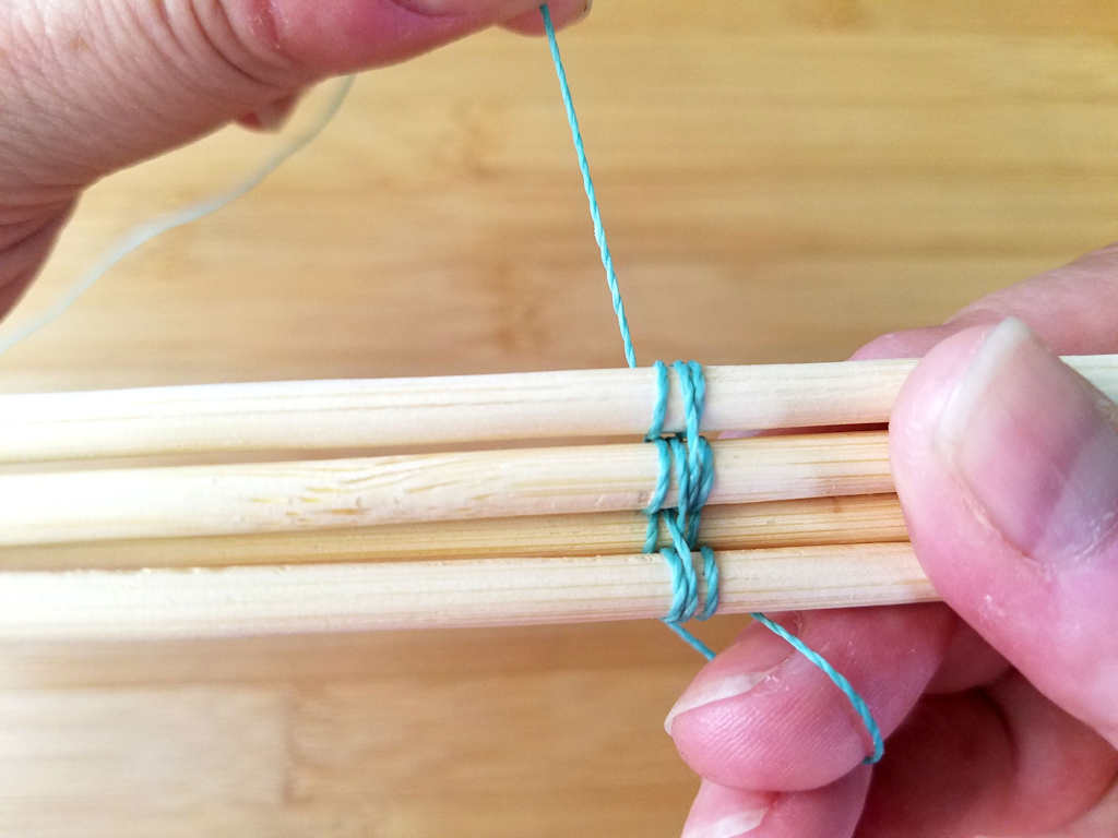 Here's we've completed the upward pass with a single wrap around wire 4.