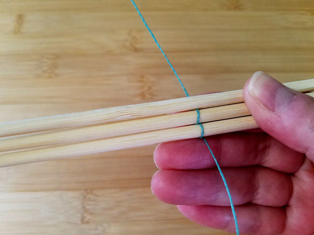 Here I've added the third core wire to my stack. Each new core wire is placed above the previous wire.