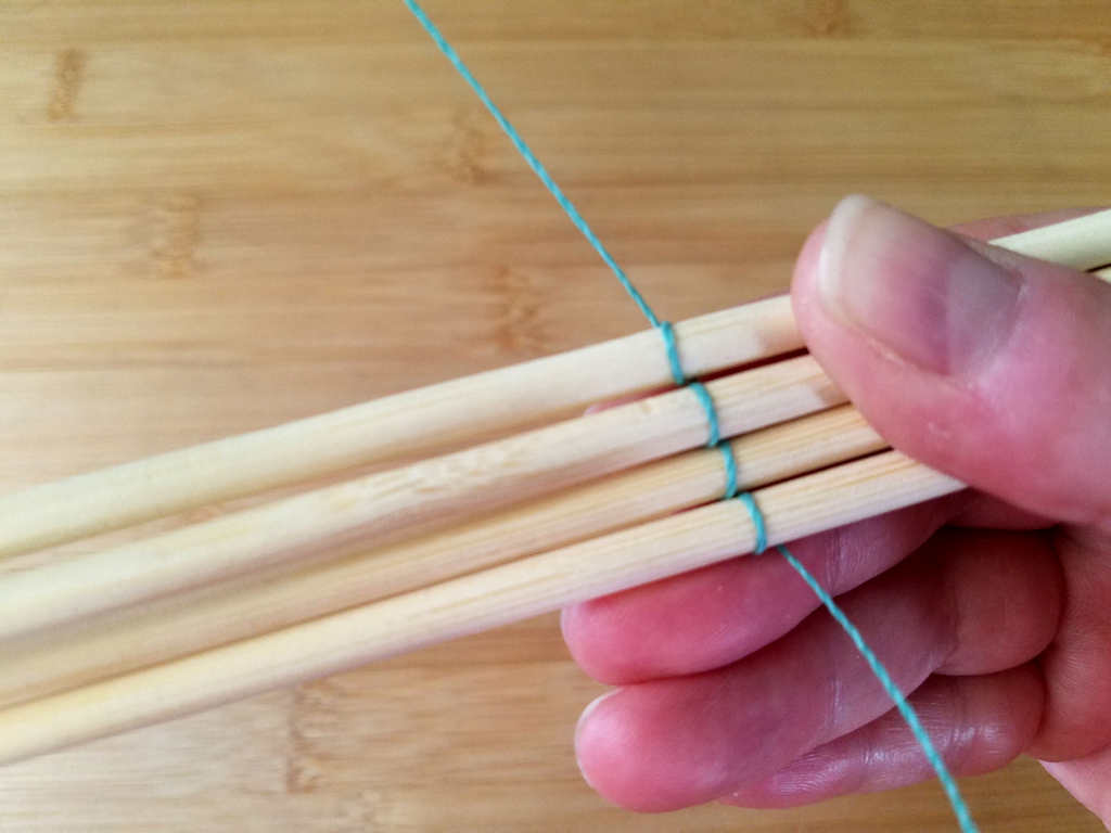 Here the fourth core wire is bound to the stack with a singl wrap.